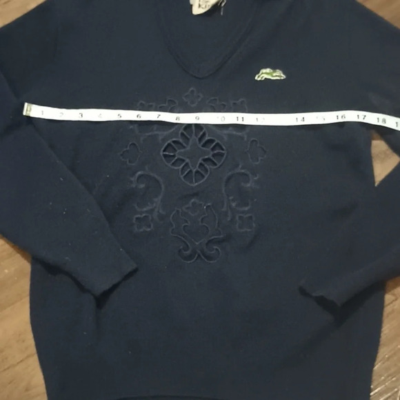 Furst Of A Kind Navy Blue Cut Away Patterned Patch Detail V Neck Sweater A38 - Picture 5 of 7